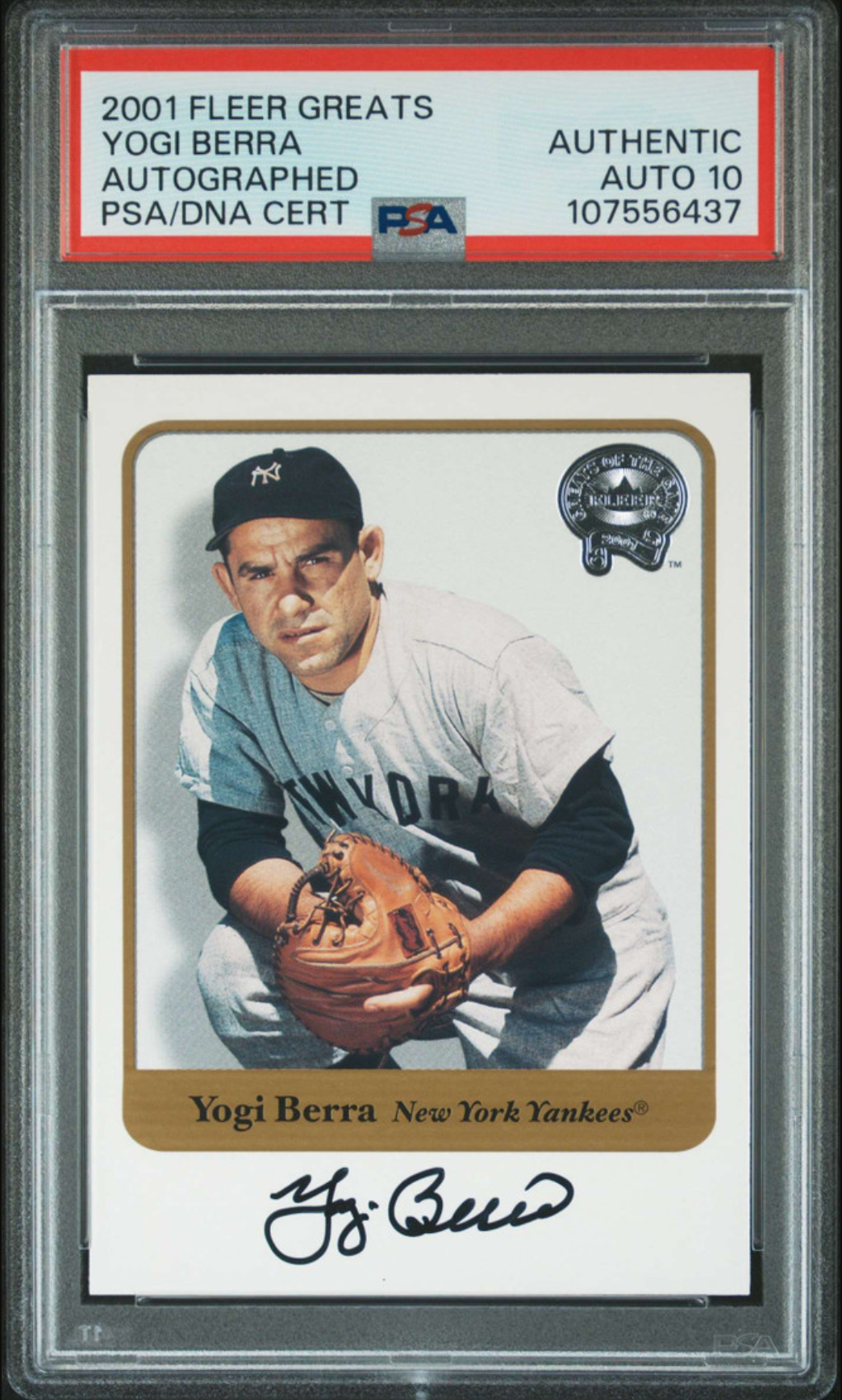 2001 FLEER GREATS AUTOGRAPHED YOGI BERRA HOF PSA AUTHENTIC DNA AUTO 10