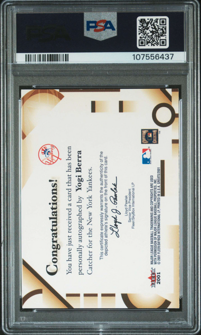 2001 FLEER GREATS AUTOGRAPHED YOGI BERRA HOF PSA AUTHENTIC DNA AUTO 10