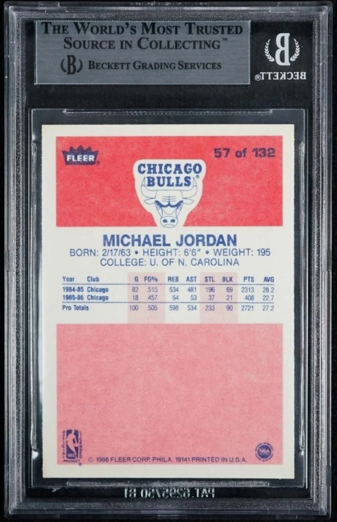 1986-87 Fleer #57 Michael Jordan RC Rookie BGS 8.5
