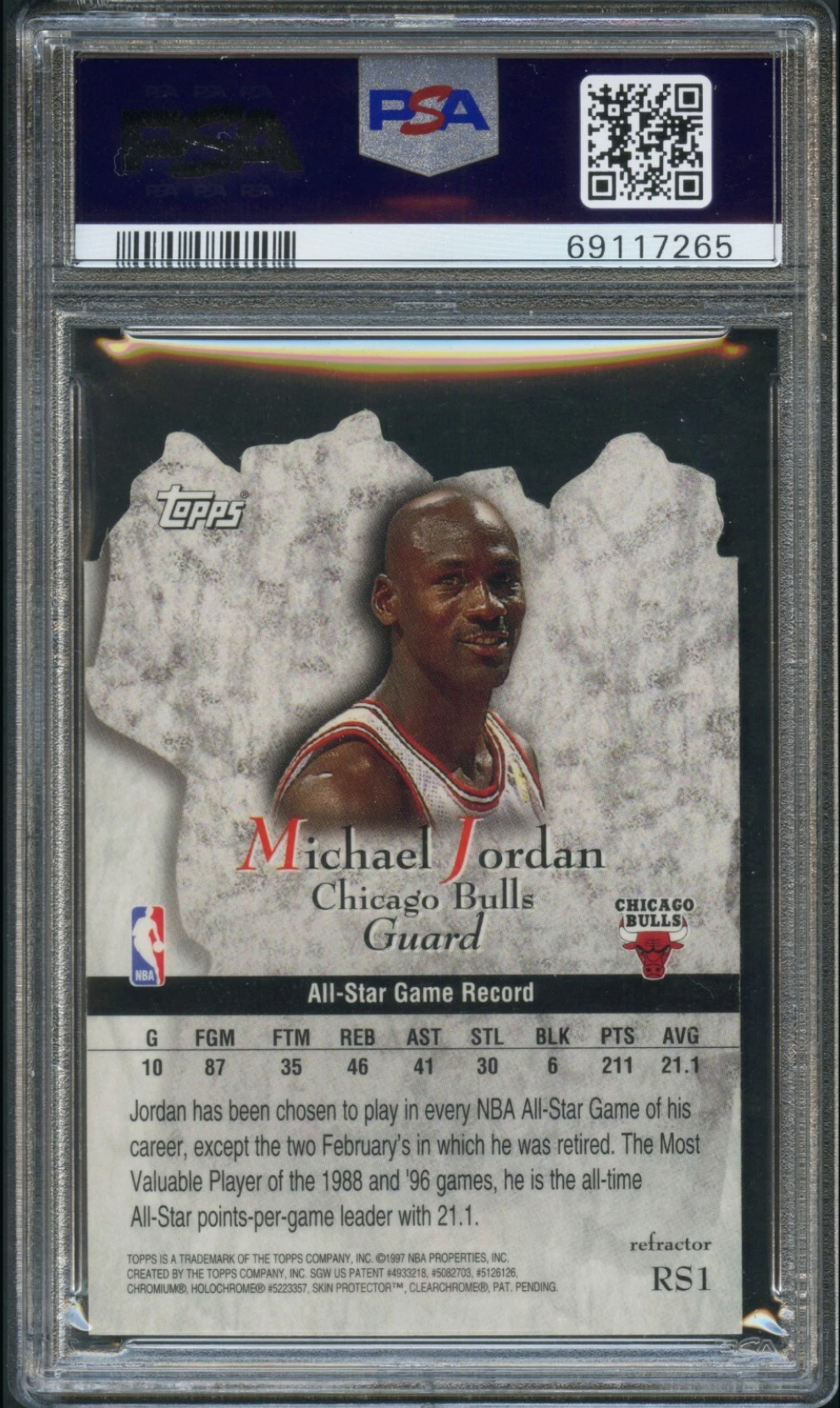 MICHAEL JORDAN 1997-98 Topps Rock Stars Refractor #RS1 PSA 10 GEM MINT