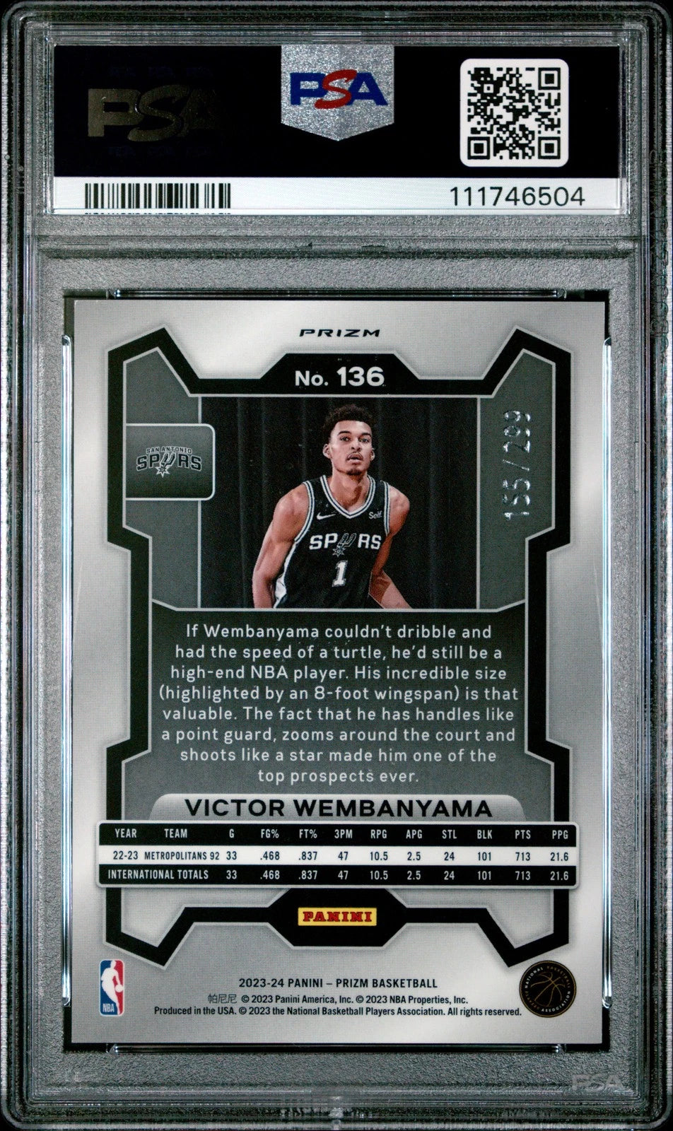 PSA 9 2023 Panini Prizm Victor Wembanyama Red Prizm Rookie RC /299 #136