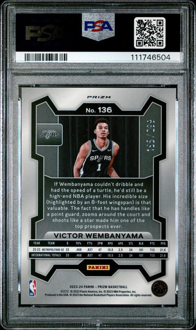 PSA 9 2023 Panini Prizm Victor Wembanyama Red Prizm Rookie RC /299 #136