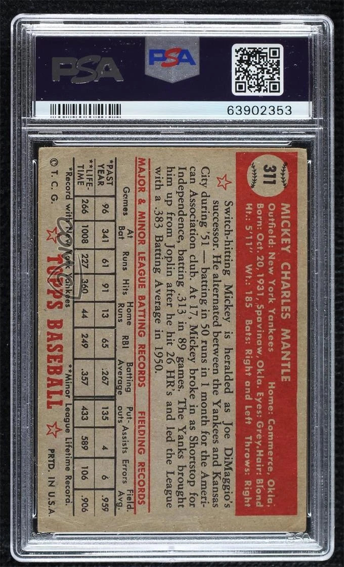 1952 Topps Mickey Mantle (e in Signature Pointing Down) #311 PSA 1.5 HOF
