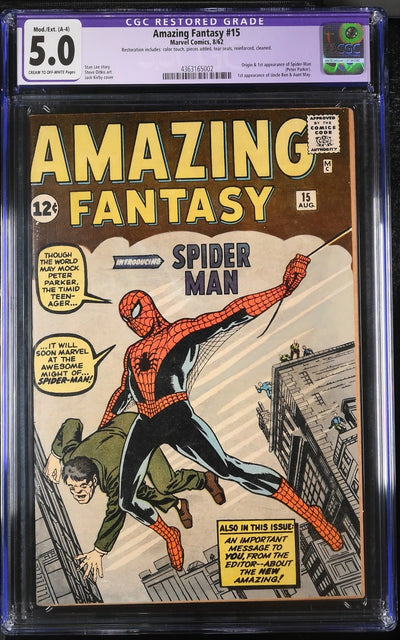 Amazing Fantasy #15 CGC 5.0 Restored (1962) 1st Appearance Spider-Man Marvel