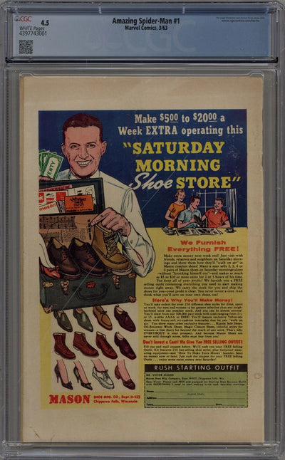 AMAZING SPIDER-MAN #1 CGC 4.5 WHITE PAGES MARVEL COMICS 1963