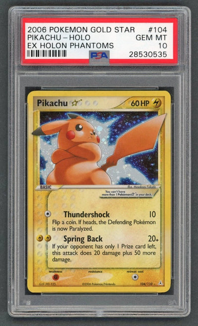 Pokemon Cards - PSA 10 Pikachu 104/110 - Gold Star Ex Holon Phantoms - GEM MT