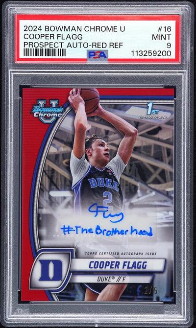 2024 Bowman Chrome U Cooper Flagg AUTO Red Refractor #2/5 PSA 9 w/INSCRIPTION
