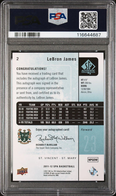 2011 SP Authentic Signature LeBron James #2 Autograph PSA 10 Auto Lakers Low POP