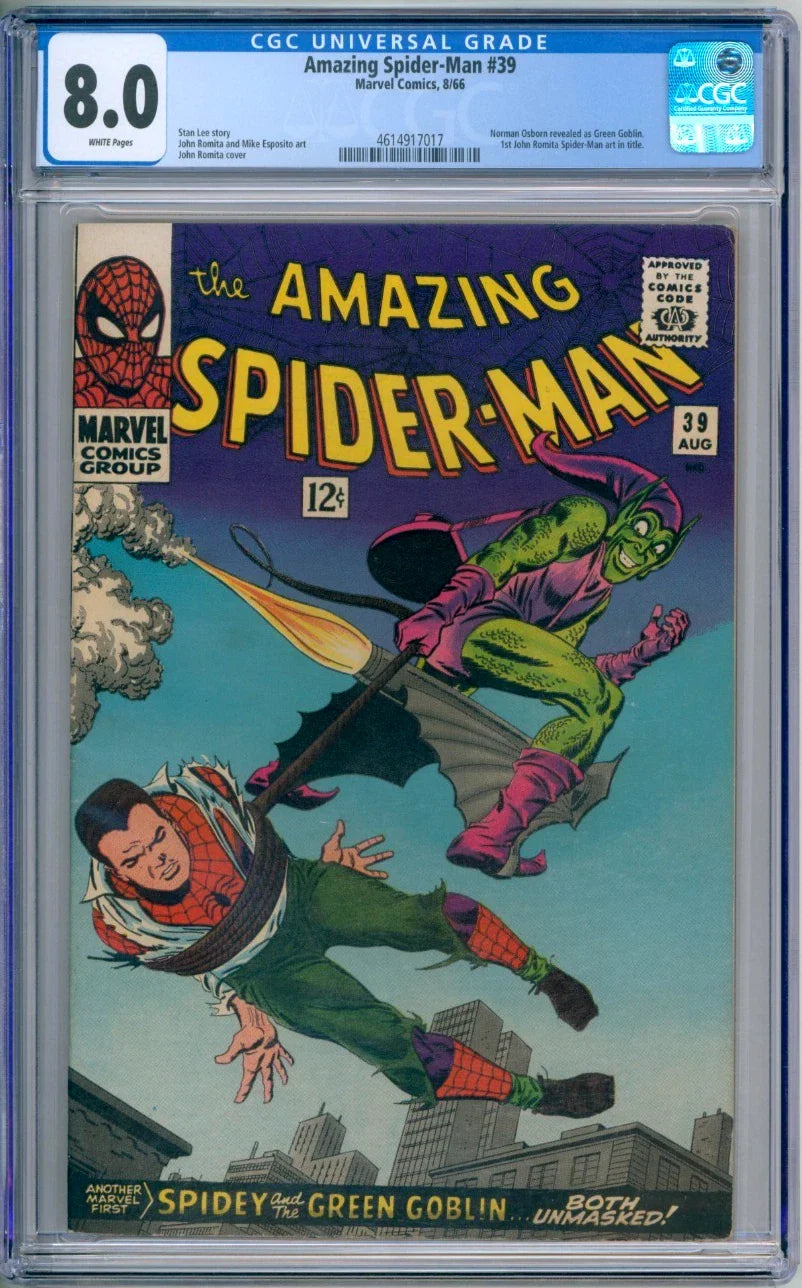 Amazing Spider-Man 39 CGC Graded 8.0 VF White Pages Marvel Comics 1966